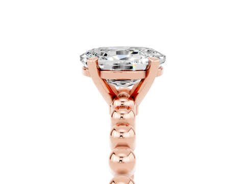 Rose gold Oval Cut Moissanite Solitaire Ring with Beaded Band and Prong Setting_5