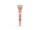 Rose gold Oval Cut Moissanite Solitaire Ring with Filigree Band and Four-Prong Setting_26