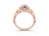 Rose gold Oval Cut Moissanite Solitaire Ring with Filigree Band and Four-Prong Setting_27