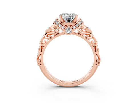 Rose gold Oval Cut Moissanite Solitaire Ring with Filigree Band and Four-Prong Setting_27