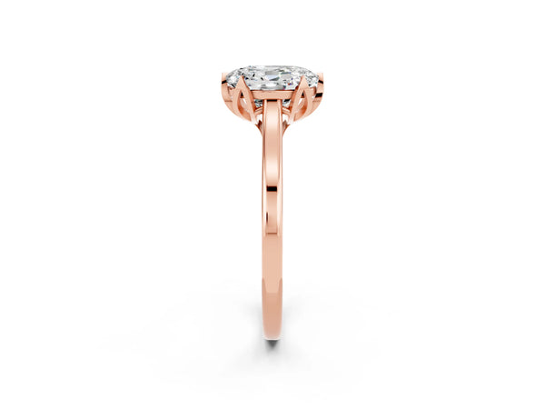 Rose gold Oval Cut Moissanite Solitaire Ring with Flower Prong Setting and Classic Band