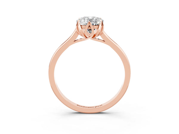 Rose gold Oval Cut Moissanite Solitaire Ring with Flower Prong Setting and Classic Band