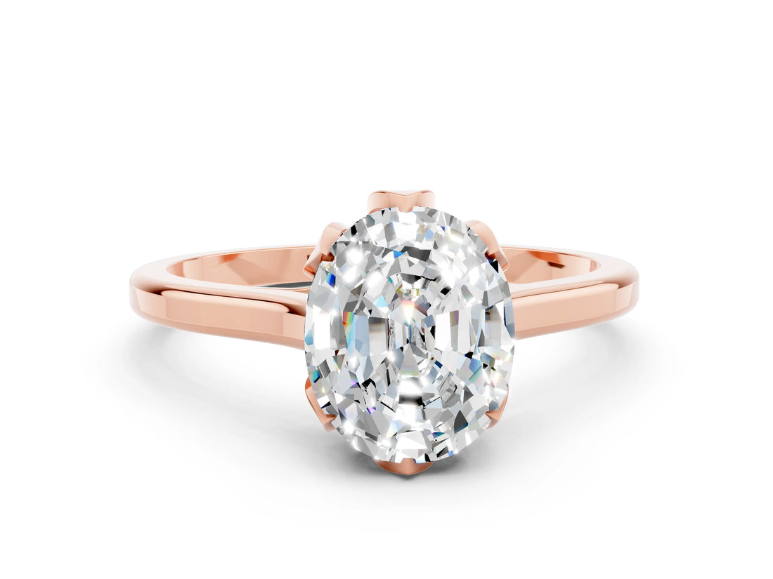 Rose gold Oval Cut Moissanite Solitaire Ring with Flower Prong Setting and Classic Band_36