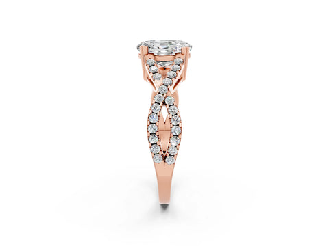 Rose gold Oval Cut Moissanite Solitaire Ring with Four-Prong Setting and Twisted Pavé Band_2