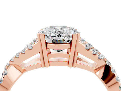 Rose gold Oval Cut Moissanite Solitaire Ring with Four-Prong Setting and Twisted Pavé Band_4