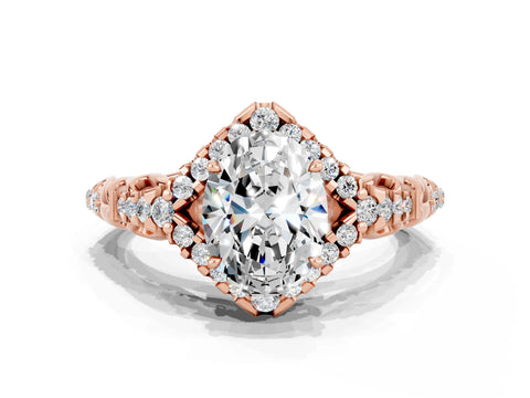 Rose gold Oval Cut Moissanite Solitaire Ring with Hidden Halo and Pavé Band_12