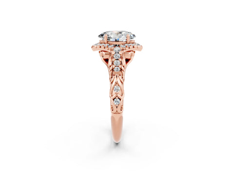 Rose gold Oval Cut Moissanite Solitaire Ring with Hidden Halo and Pavé Band_14