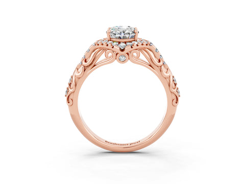 Rose gold Oval Cut Moissanite Solitaire Ring with Hidden Halo and Pavé Band_15