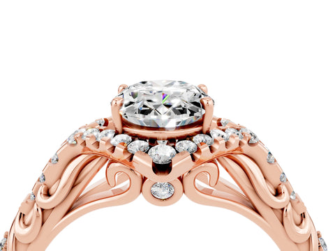 Rose gold Oval Cut Moissanite Solitaire Ring with Hidden Halo and Pavé Band_16