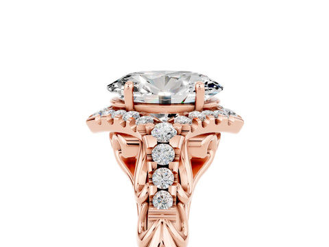 Rose gold Oval Cut Moissanite Solitaire Ring with Hidden Halo and Pavé Band_17