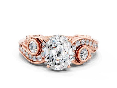 Rose gold Oval Cut Moissanite Solitaire Ring with Milgrain Pavé Band and Four-Prong Setting_24