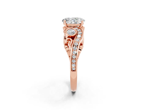 Rose gold Oval Cut Moissanite Solitaire Ring with Milgrain Pavé Band and Four-Prong Setting_26
