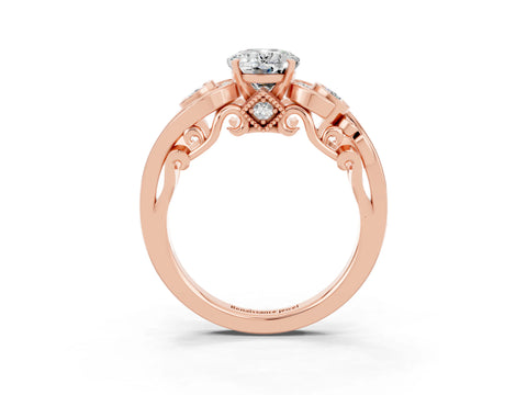 Rose gold Oval Cut Moissanite Solitaire Ring with Milgrain Pavé Band and Four-Prong Setting_27