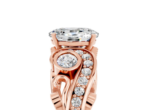 Rose gold Oval Cut Moissanite Solitaire Ring with Milgrain Pavé Band and Four-Prong Setting_29