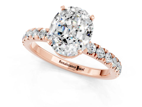 Rose gold Oval Cut Moissanite Solitaire Ring with Pavé Accents and Four-Prong Setting_1