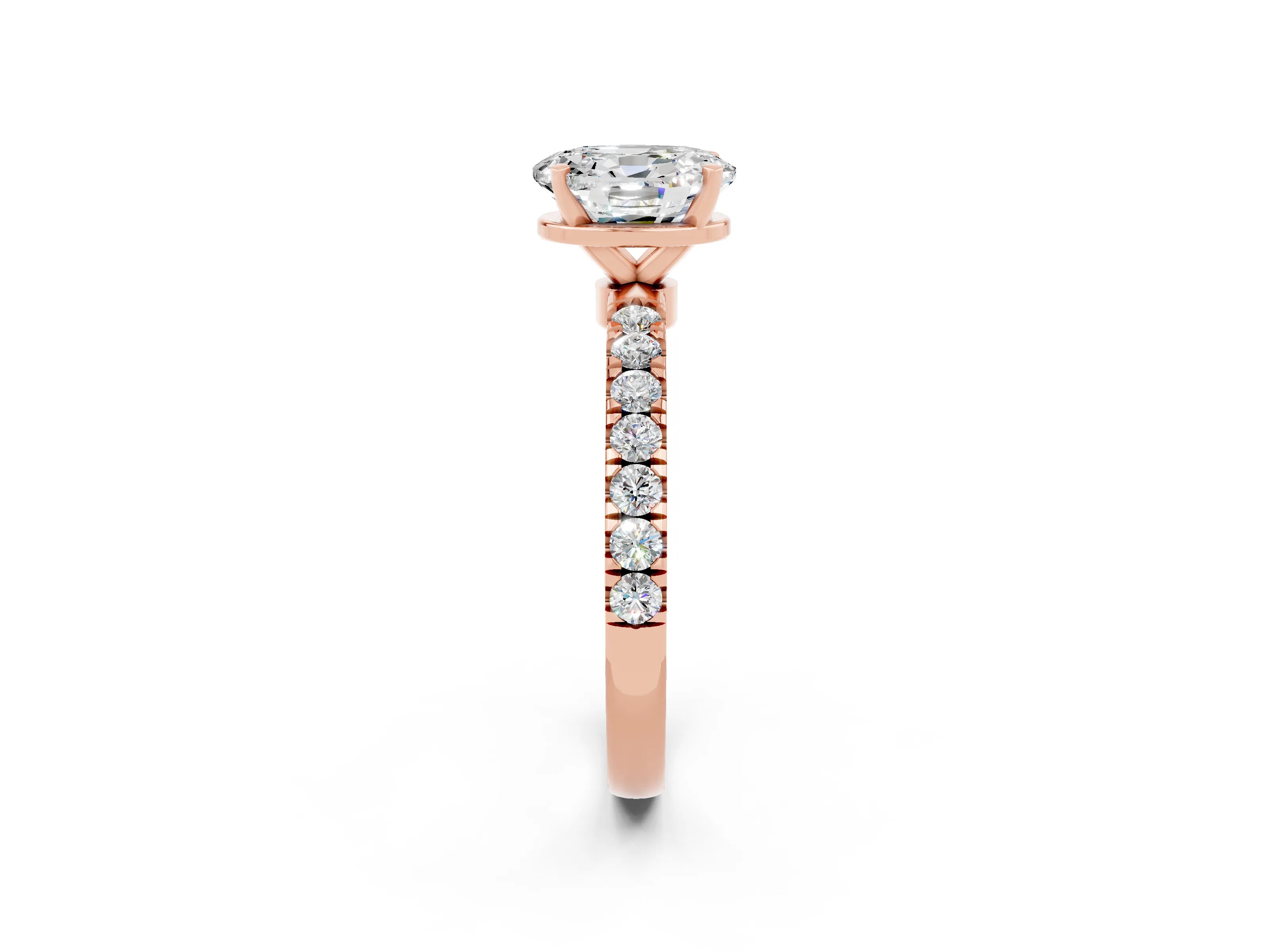 Rose gold Oval Cut Moissanite Solitaire Ring with Pavé Accents and Four-Prong Setting_2