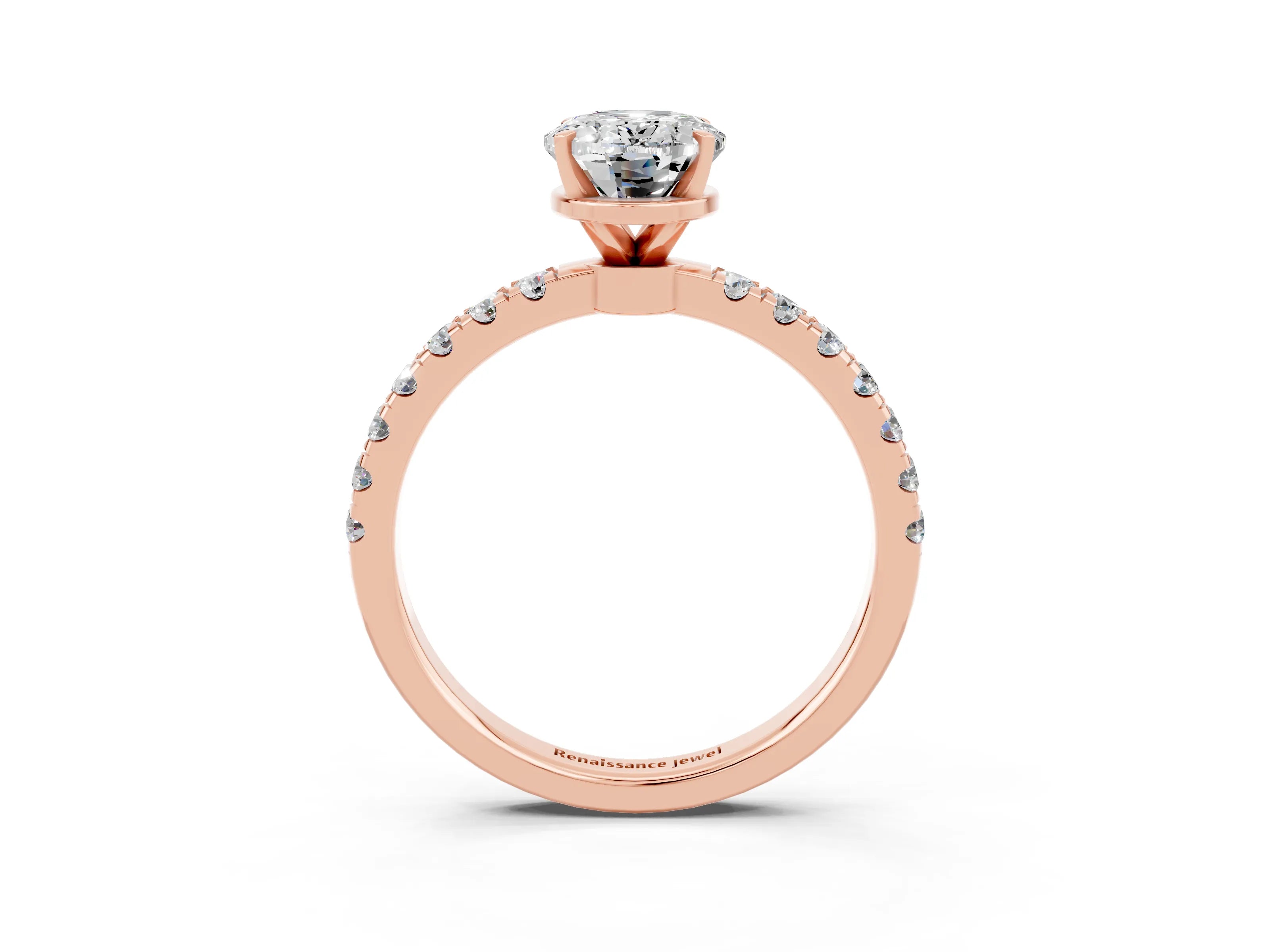 Rose gold Oval Cut Moissanite Solitaire Ring with Pavé Accents and Four-Prong Setting_3