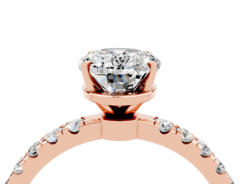 Rose gold Oval Cut Moissanite Solitaire Ring with Pavé Accents and Four-Prong Setting_4
