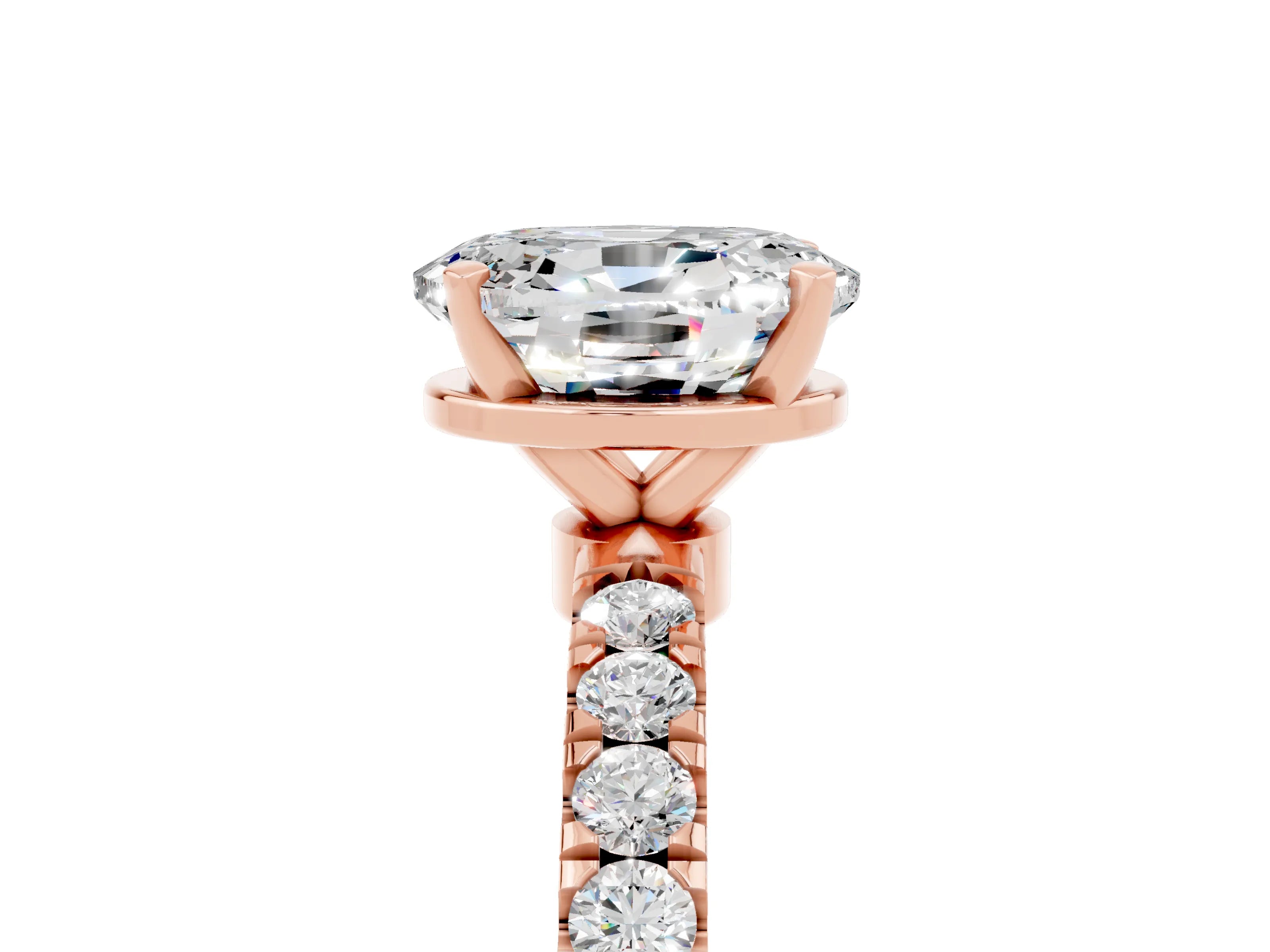 Rose gold Oval Cut Moissanite Solitaire Ring with Pavé Accents and Four-Prong Setting_5
