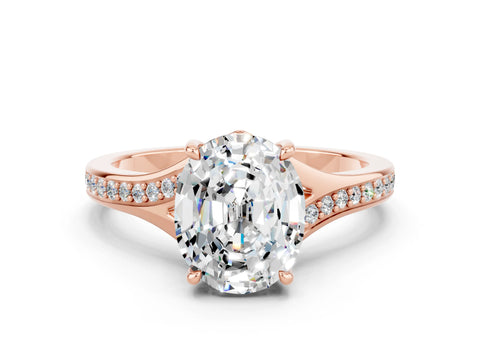 Rose gold Oval Cut Moissanite Solitaire Ring with Pavé Band and Prong Setting_12