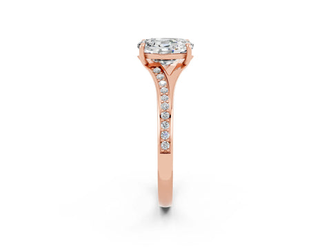 Rose gold Oval Cut Moissanite Solitaire Ring with Pavé Band and Prong Setting_14