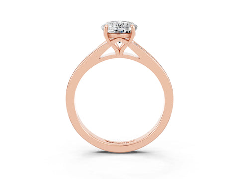 Rose gold Oval Cut Moissanite Solitaire Ring with Pavé Band and Prong Setting_15