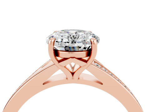 Rose gold Oval Cut Moissanite Solitaire Ring with Pavé Band and Prong Setting_16
