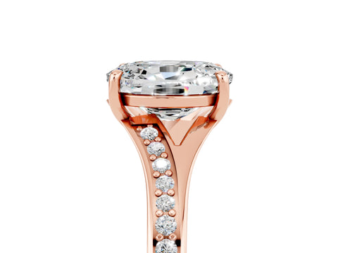 Rose gold Oval Cut Moissanite Solitaire Ring with Pavé Band and Prong Setting_17