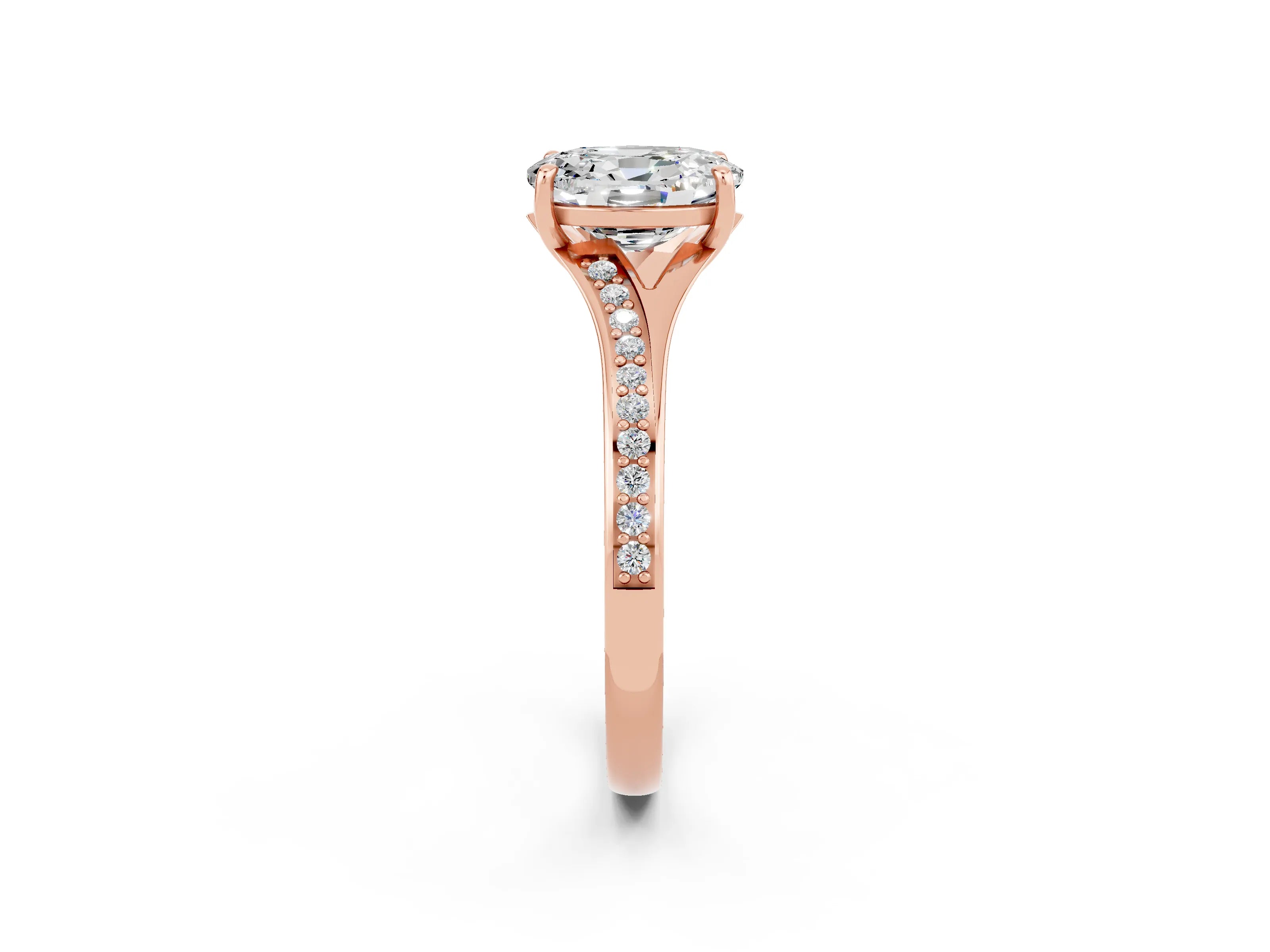 Rose gold Oval Cut Moissanite Solitaire Ring with Pavé Band and Prong Setting_2