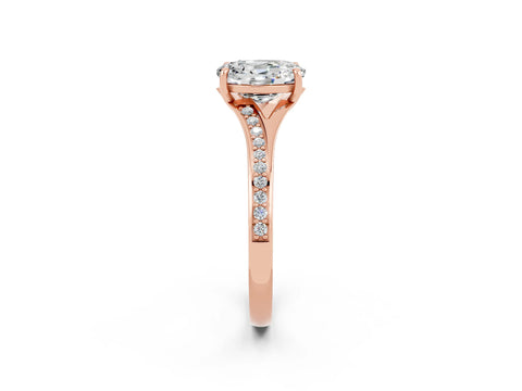 Rose gold Oval Cut Moissanite Solitaire Ring with Pavé Band and Prong Setting_2