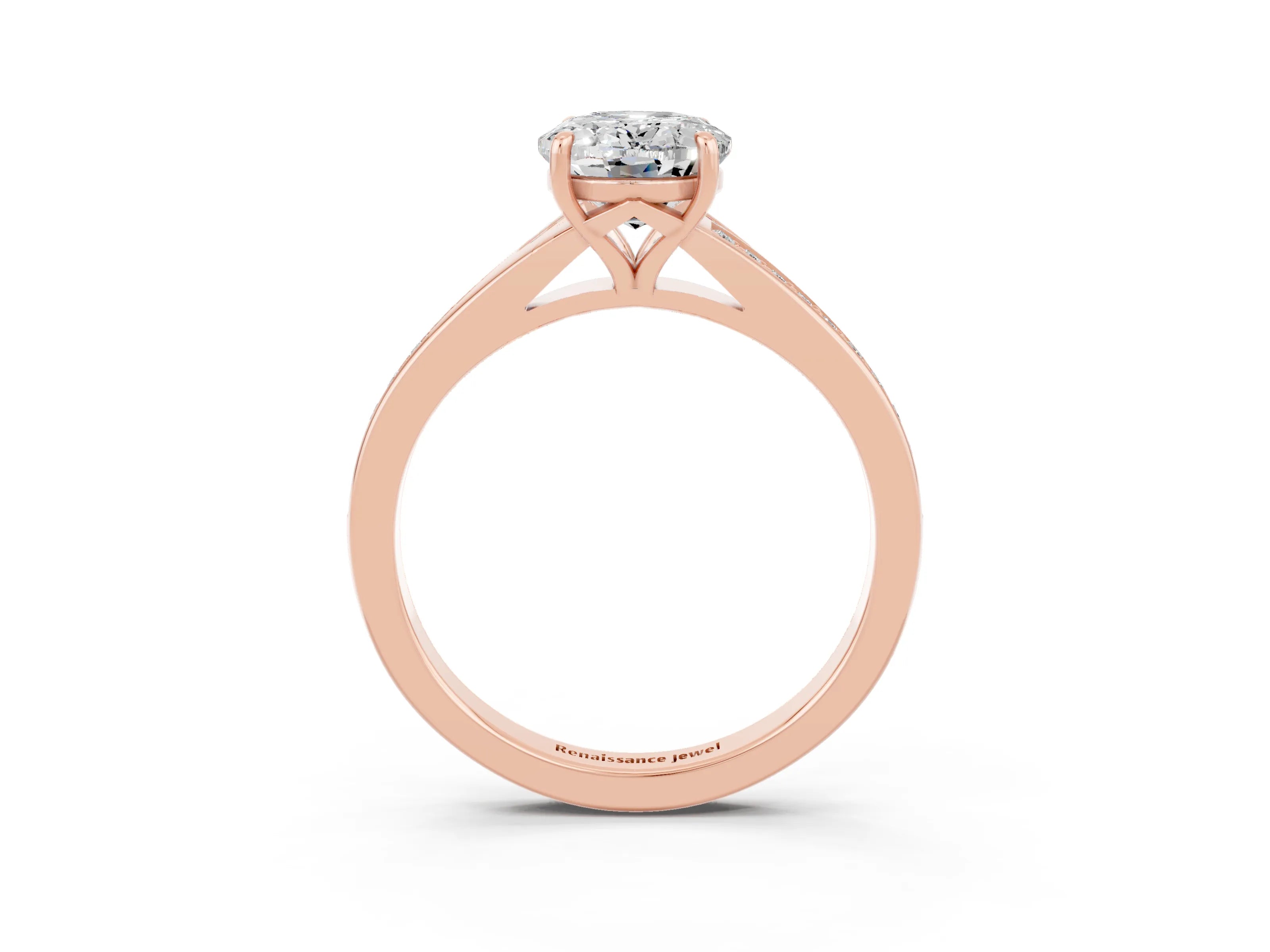 Rose gold Oval Cut Moissanite Solitaire Ring with Pavé Band and Prong Setting_3