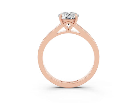 Rose gold Oval Cut Moissanite Solitaire Ring with Pavé Band and Prong Setting_3