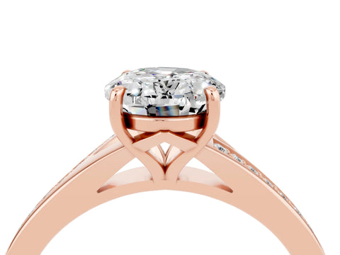 Rose gold Oval Cut Moissanite Solitaire Ring with Pavé Band and Prong Setting_4