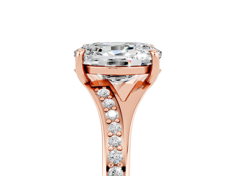 Rose gold Oval Cut Moissanite Solitaire Ring with Pavé Band and Prong Setting_5