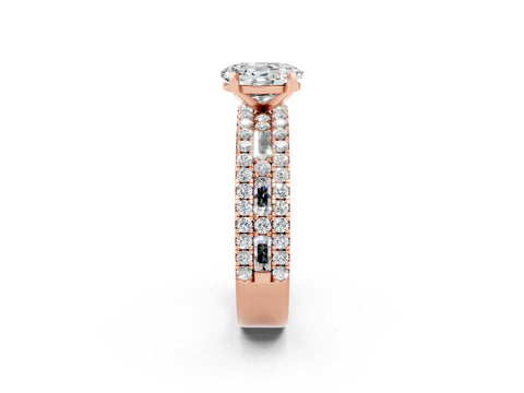 Rose gold Oval Cut Moissanite Solitaire Ring with Pavé and Channel Set Band_2