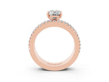 Rose gold Oval Cut Moissanite Solitaire Ring with Pavé and Channel Set Band_3