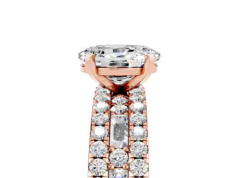 Rose gold Oval Cut Moissanite Solitaire Ring with Pavé and Channel Set Band_5