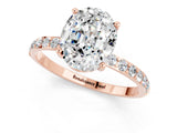 Rose gold Oval Cut Moissanite Solitaire Ring with Pave Band and Four Prong Setting_25