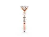 Rose gold Oval Cut Moissanite Solitaire Ring with Pave Band and Four Prong Setting_26