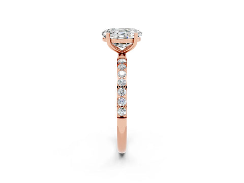 Rose gold Oval Cut Moissanite Solitaire Ring with Pave Band and Four Prong Setting_26
