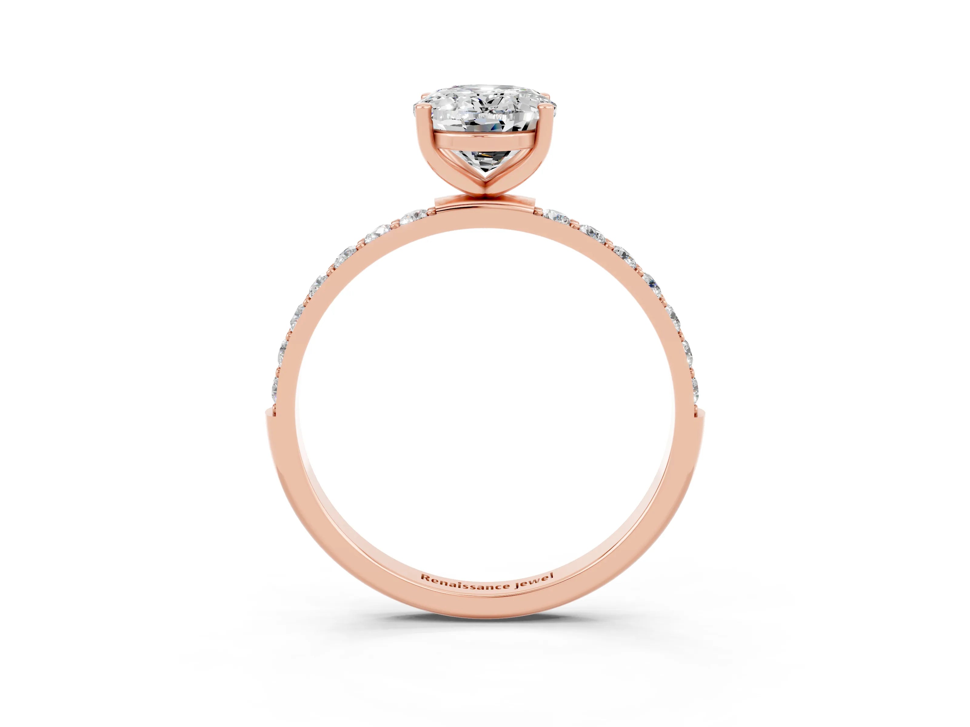 Rose gold Oval Cut Moissanite Solitaire Ring with Pave Band and Four Prong Setting_27