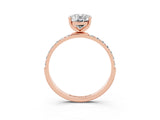 Rose gold Oval Cut Moissanite Solitaire Ring with Pave Band and Four Prong Setting_27