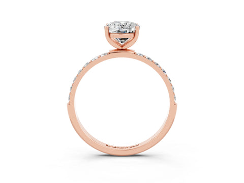 Rose gold Oval Cut Moissanite Solitaire Ring with Pave Band and Four Prong Setting_27