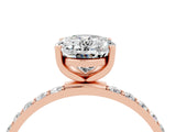 Rose gold Oval Cut Moissanite Solitaire Ring with Pave Band and Four Prong Setting_28