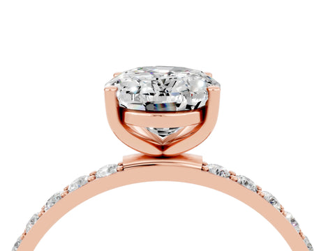 Rose gold Oval Cut Moissanite Solitaire Ring with Pave Band and Four Prong Setting_28