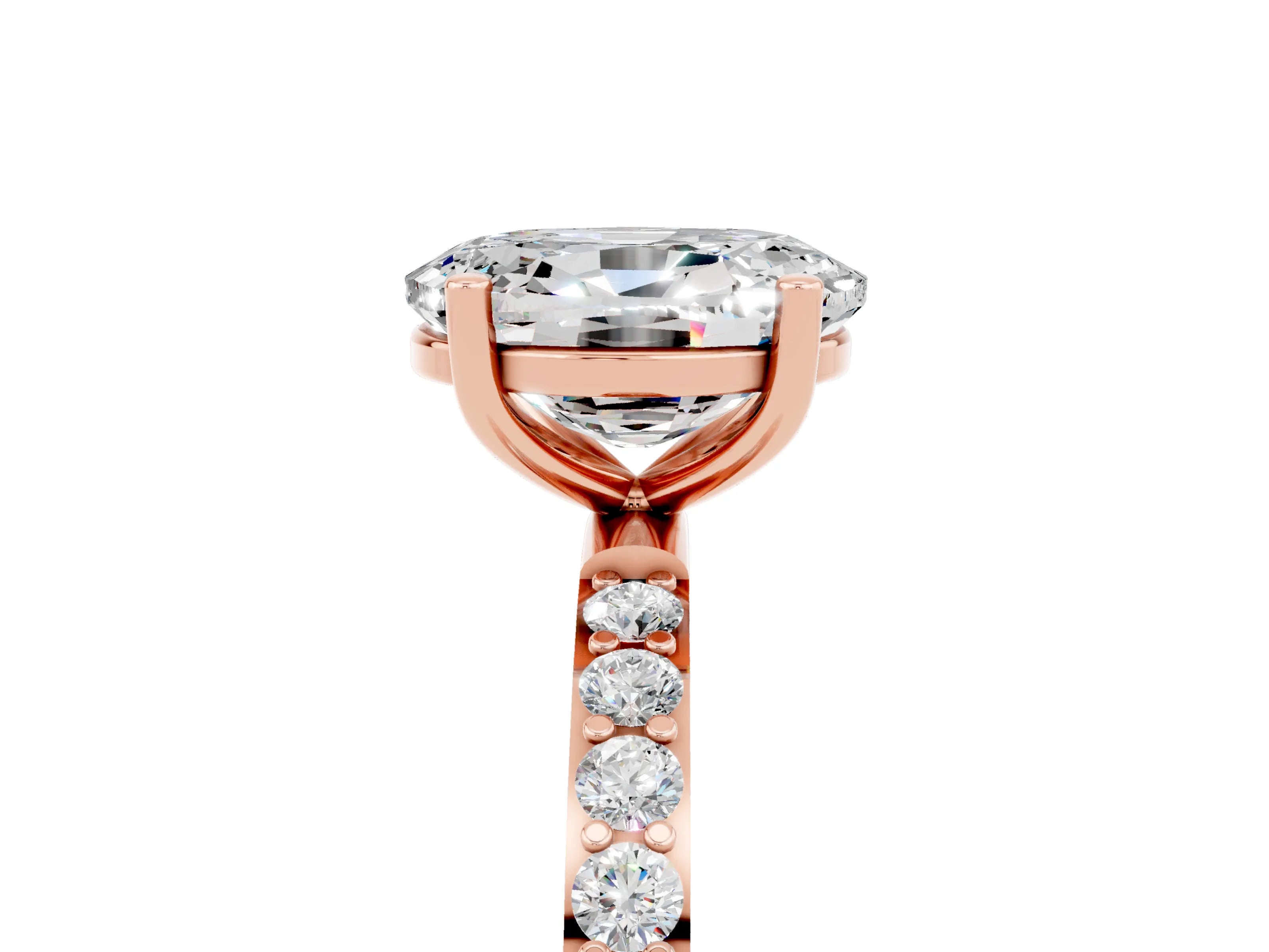 Rose gold Oval Cut Moissanite Solitaire Ring with Pave Band and Four Prong Setting_29