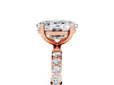 Rose gold Oval Cut Moissanite Solitaire Ring with Pave Band and Four Prong Setting_29