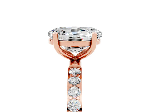 Rose gold Oval Cut Moissanite Solitaire Ring with Pave Band and Four Prong Setting_29
