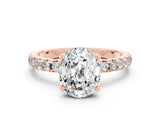 Rose gold Oval Cut Moissanite Solitaire Ring with Round  Pavé Band and Four-Prong Setting_42