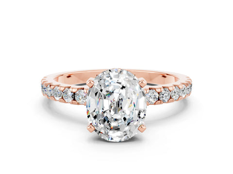 Rose gold Oval Cut Moissanite Solitaire Ring with Round  Pavé Band and Four-Prong Setting_42